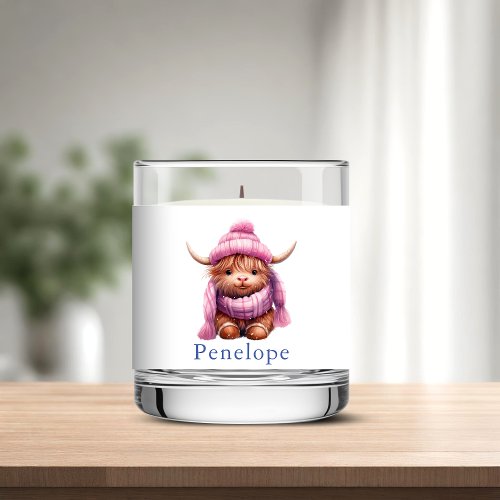 Personalized Snow Play Pink Highland Cow Mug Scented Candle