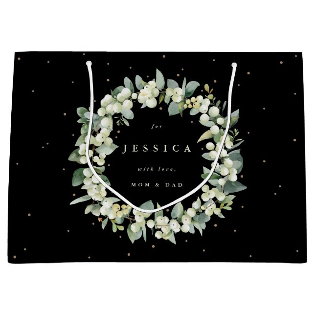 Personalized Snowberry+Eucalyptus Christmas Large Gift Bag (Front)