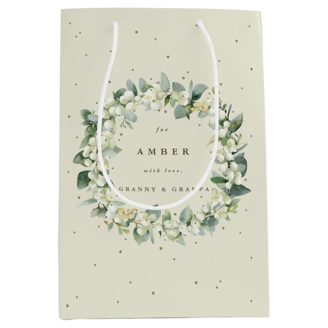 Personalized Snowberry+Eucalyptus Christmas Medium Gift Bag (Front)
