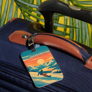 Personalized Snowboard Mountain Sunset Custom Name Luggage Tag