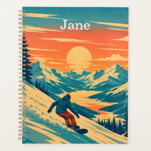 Personalized Snowboard Mountain Sunset Custom Name Planner