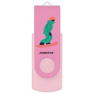 Personalized Snowboarder Snowboarding Girly Pink Flash Drive