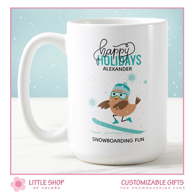 Personalized Snowboarding Bird Christmas Coffee Mug (Creator Uploaded)