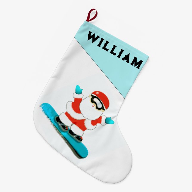 Personalized Snowboarding Gift Large Christmas Stocking (Front (Hanging))