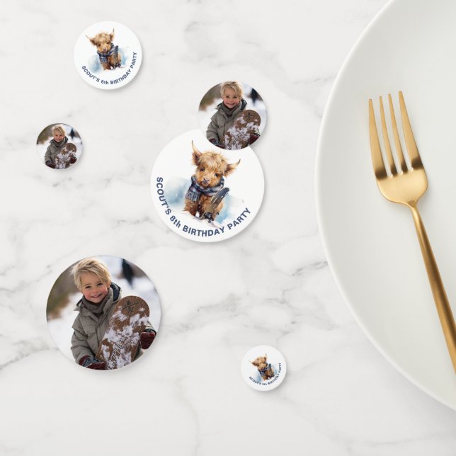 Personalized Snowboarding Highland Cow Confetti (Group)
