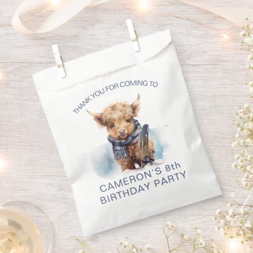 Personalized Snowboarding Highland Cow Favor Bag