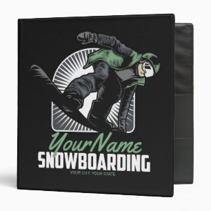 Personalized Snowboarding Snow Boarder Shredding 3 Ring Binder