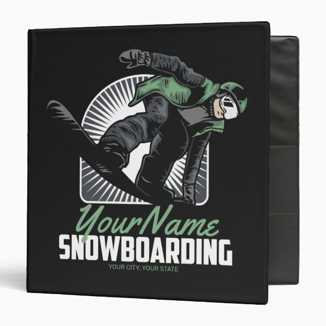 Personalized Snowboarding Snow Boarder Shredding   3 Ring Binder (Front/Inside)