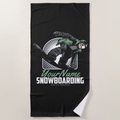 Personalized Snowboarding Snow Boarder Shredding  Beach Towel