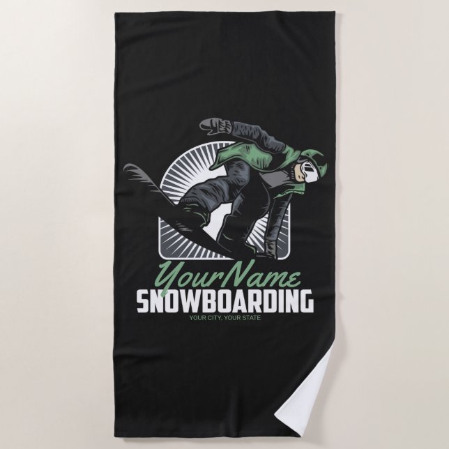 Personalized Snowboarding Snow Boarder Shredding  Beach Towel (Front)