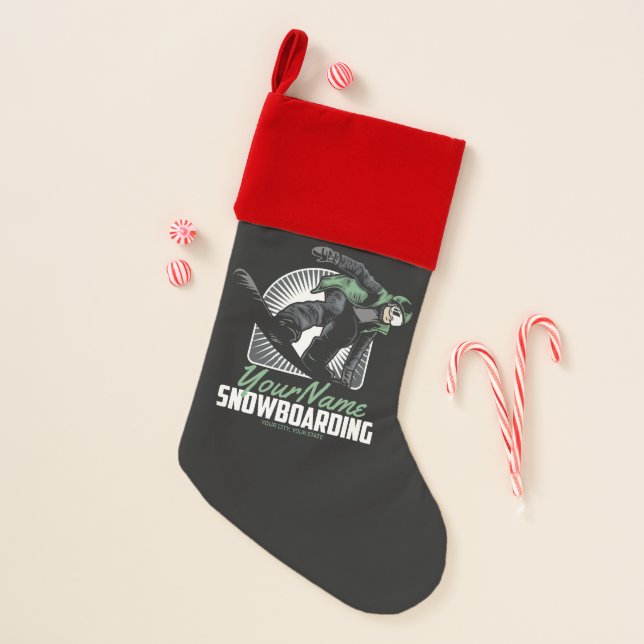 Personalized Snowboarding Snow Boarder Shredding  Christmas Stocking (Front)