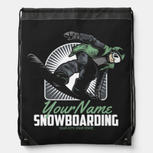 Personalized Snowboarding Snow Boarder Shredding Drawstring Bag