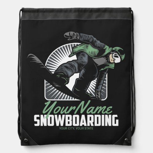 Personalized Snowboarding Snow Boarder Shredding  Drawstring Bag