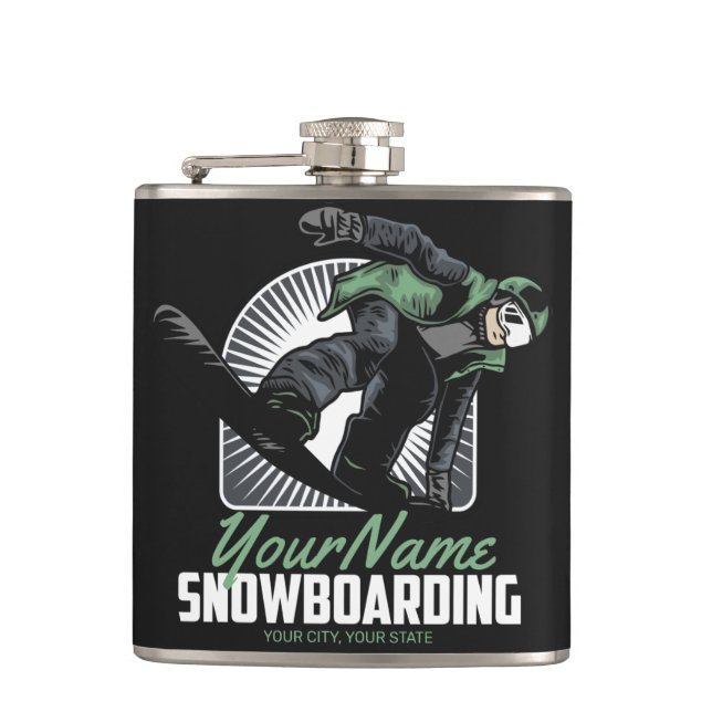 Personalized Snowboarding Snow Boarder Shredding   Flask (Front)