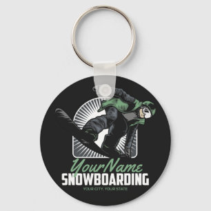 Personalized Snowboarding Snow Boarder Shredding Keychain