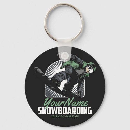 Personalized Snowboarding Snow Boarder Shredding   Keychain