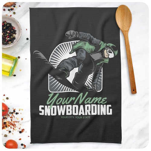 Personalized Snowboarding Snow Boarder Shredding   Kitchen Towel