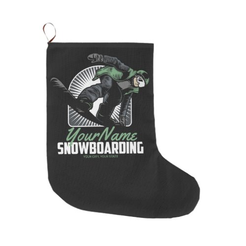 Personalized Snowboarding Snow Boarder Shredding   Large Christmas Stocking