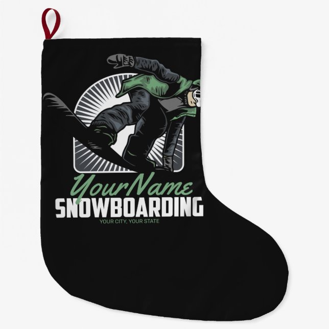 Personalized Snowboarding Snow Boarder Shredding   Large Christmas Stocking (Front)