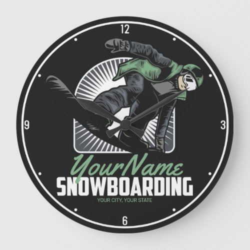 Personalized Snowboarding Snow Boarder Shredding Large Clock