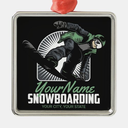 Personalized Snowboarding Snow Boarder Shredding  Metal Ornament