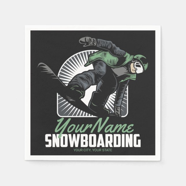 Personalized Snowboarding Snow Boarder Shredding Napkins (Front)