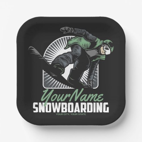 Personalized Snowboarding Snow Boarder Shredding   Paper Plates