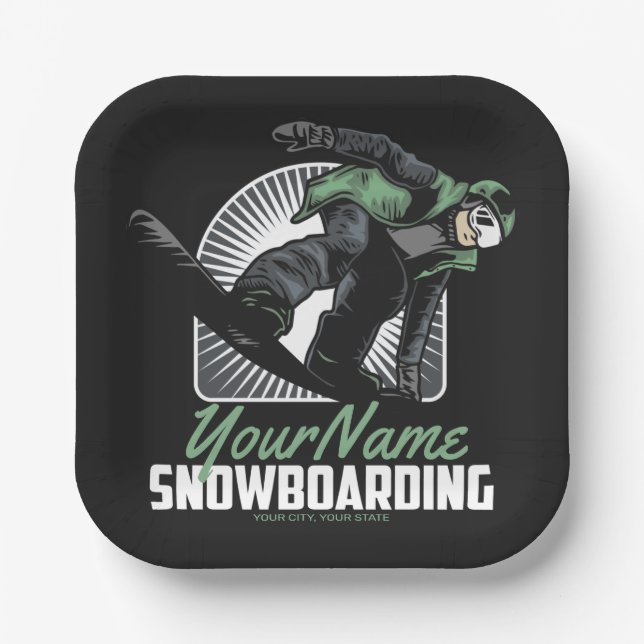 Personalized Snowboarding Snow Boarder Shredding   Paper Plates (Front)