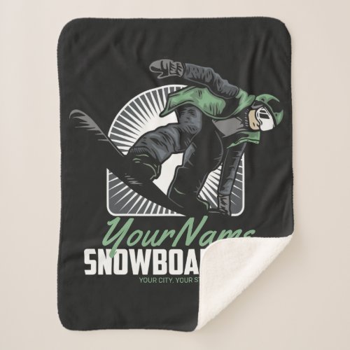 Personalized Snowboarding Snow Boarder Shredding  Sherpa Blanket