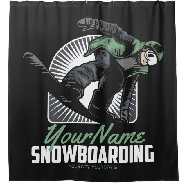 Personalized Snowboarding Snow Boarder Shredding   Shower Curtain (Front)