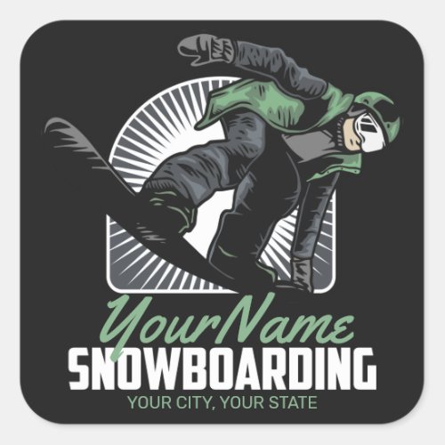 Personalized Snowboarding Snow Boarder Shredding   Square Sticker