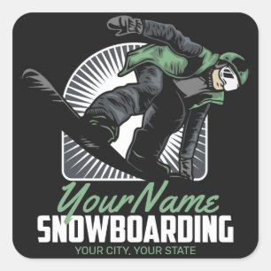 Personalized Snowboarding Snow Boarder Shredding Square Sticker