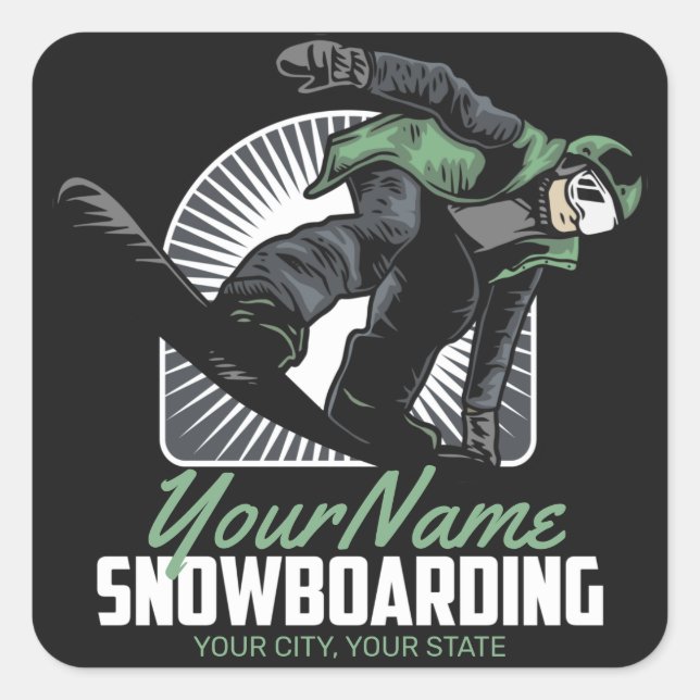Personalized Snowboarding Snow Boarder Shredding   Square Sticker (Front)