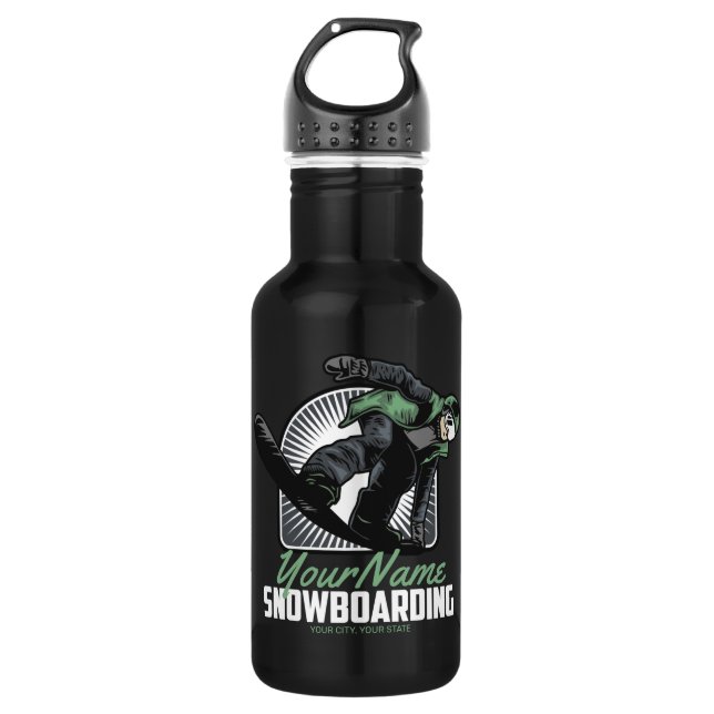 Personalized Snowboarding Snow Boarder Shredding  Stainless Steel Water Bottle (Front)