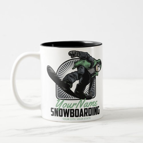 Personalized Snowboarding Snow Boarder Shredding   Two_Tone Coffee Mug