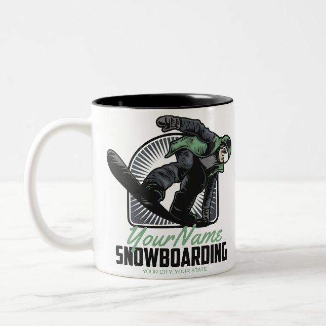 Personalized Snowboarding Snow Boarder Shredding   Two-Tone Coffee Mug (Left)