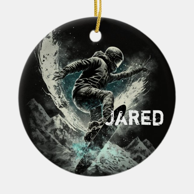 Personalized Snowboarding Winter Sports Ceramic Ornament (Front)