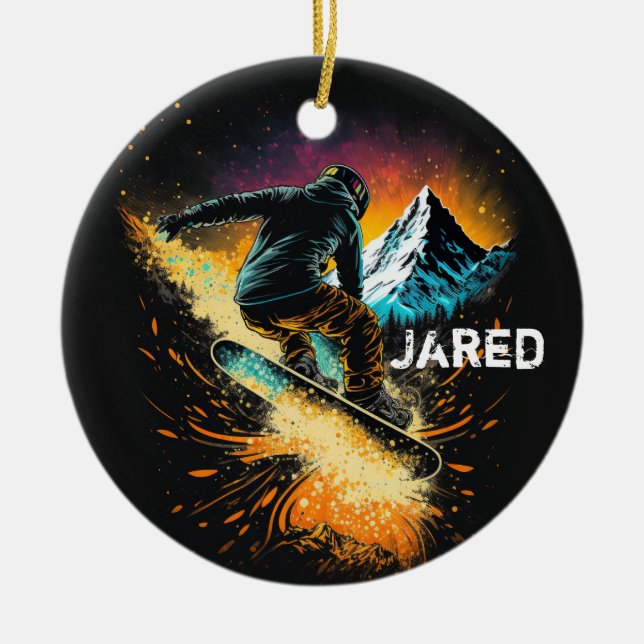 Personalized Snowboarding Winter Sports Ceramic Ornament (Front)