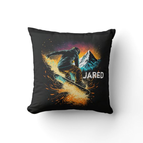 Personalized Snowboarding Winter Sports Throw Pillow