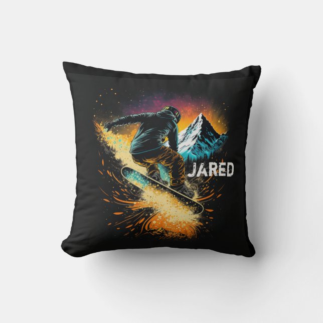 Personalized Snowboarding Winter Sports Throw Pillow (Front)