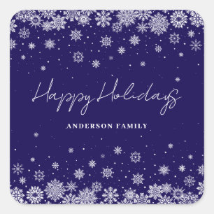 Personalized Snowflake Blue Christmas Holiday Square Sticker