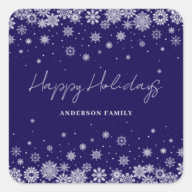Personalized Snowflake Blue Christmas Holiday Square Sticker (Front)