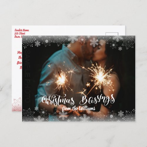 Personalized snowflake Christmas Blessings Photo H Holiday Postcard