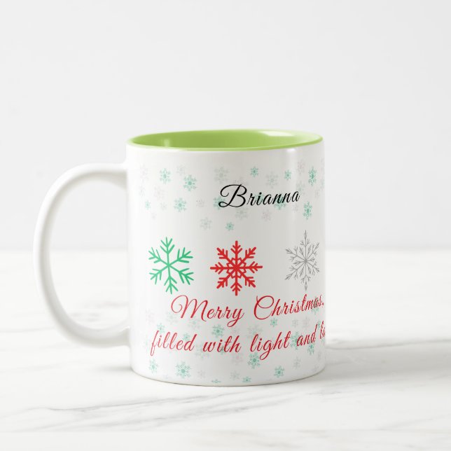 Personalized Snowflake Christmas Two-Tone Coffee Mug (Left)