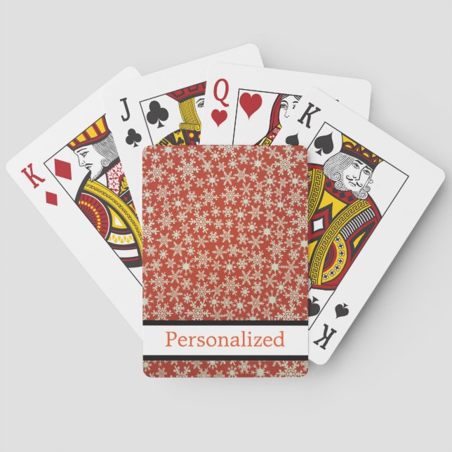 Personalized Snowflake Glitter Red Gold Poker Cards (Back)