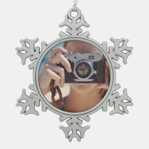 Personalized Snowflake Photo Ornament, Pewter Christmas Ornament