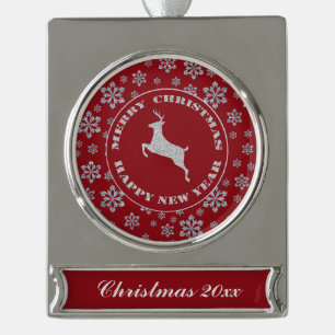 Personalized Snowflake Reindeer Keepsake Christmas Silver Plated Banner Ornament