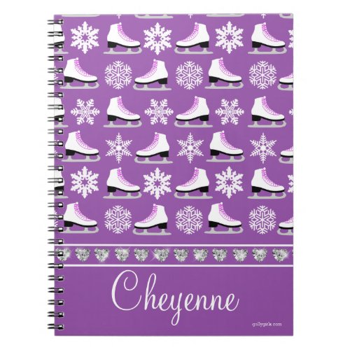 Personalized Snowflakes and Figure Skates Pattern Notebook