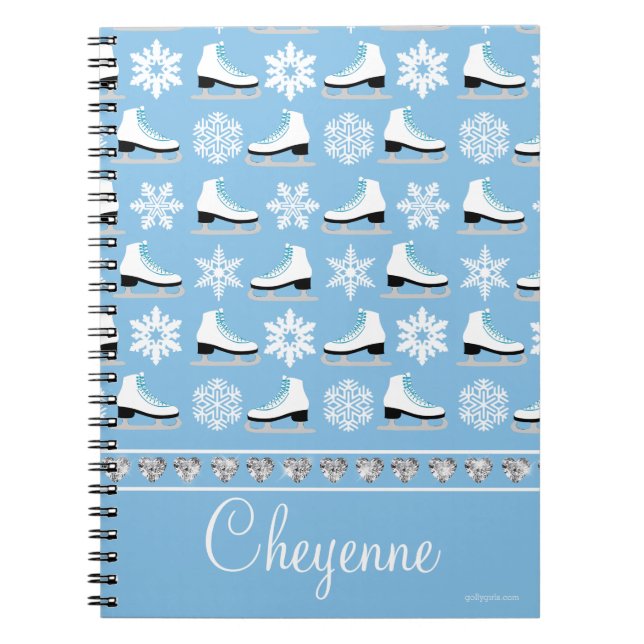 Personalized Snowflakes and Figure Skates Pattern Notebook (Front)