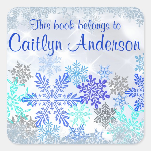 Personalized Snowflakes Bookplate Sticker (Front)